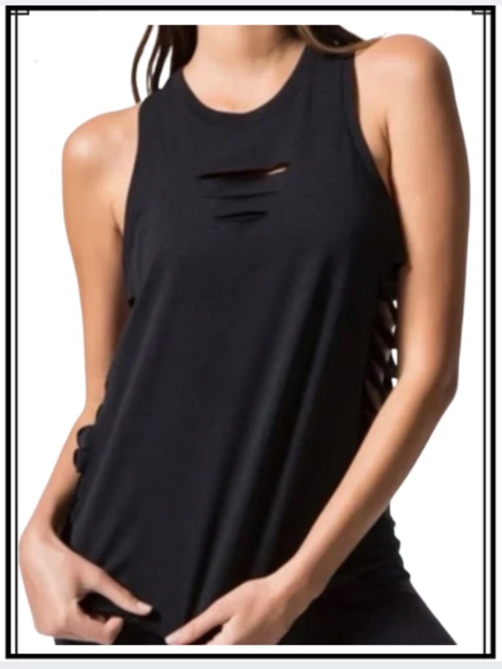 ALO Yoga Black Distressed Cutout Ladder-Back Tank